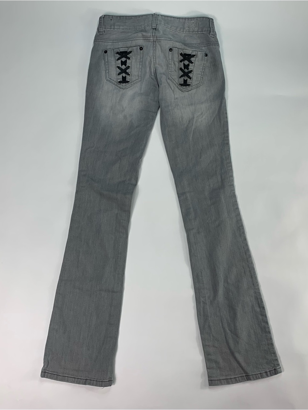 Guess G by Guess Gray Low Rise Lace-Up Bootcut Jeans Size 24